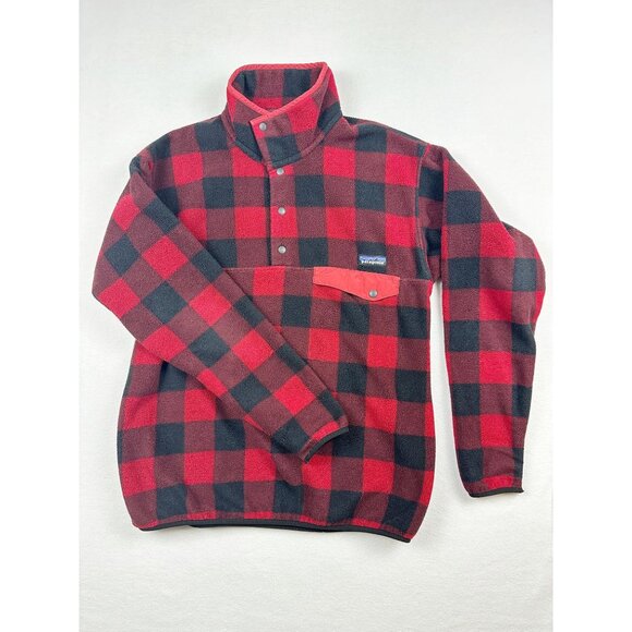 Patagonia Other - Patagonia Synchilla Men's M Red & Black Buffalo Plaid Snap-T Fleece Pullover